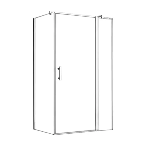Einfache asymmetrische Duschabtrennung 80x100 cm mit zu öffnender Tür ohne Duschwanne