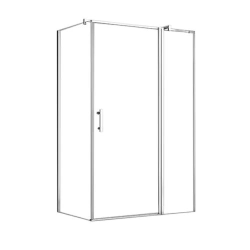 Einfache asymmetrische Duschabtrennung 80x120 cm mit zu öffnender Tür ohne Duschwanne