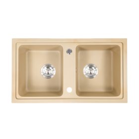   Tia quadratisches Waschbecken mit zwei Becken aus Granit mit Siphon beige