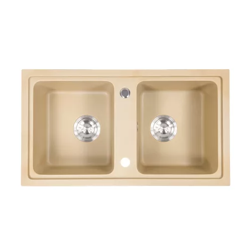 Tia quadratisches Waschbecken mit zwei Becken aus Granit mit Siphon beige