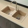 Tia quadratisches Waschbecken mit zwei Becken aus Granit mit Siphon beige