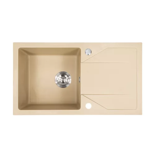 Gori quadratisches Einzelwaschbecken + Abtropffläche aus Granit mit Siphon beige