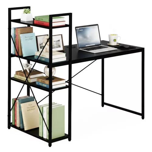 Schreibtisch 120x60 cm mit 3 Ablagen Schwarz