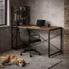 Schreibtisch 120 x 60 cm, 3 Regalböden, dunkles Nussbaumholz, Loft-Stil