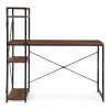Schreibtisch 120 x 60 cm, 3 Regalböden, dunkles Nussbaumholz, Loft-Stil