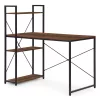 Schreibtisch 120 x 60 cm, 3 Regalböden, dunkles Nussbaumholz, Loft-Stil