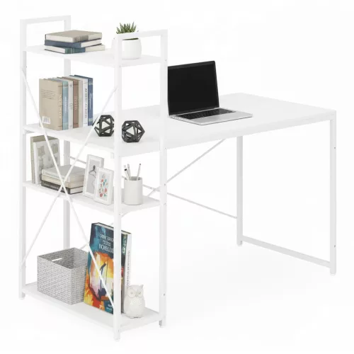 Schreibtisch 120x60 cm mit 3 Ablagen Weiß