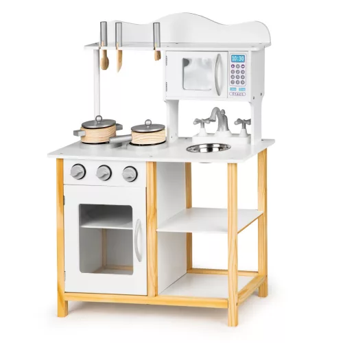 Kinderküche aus Holz mit Backofen weiß