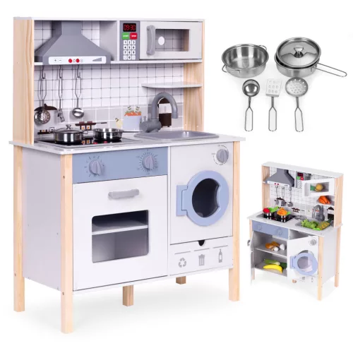 Holzspielzeug Küche mit Geräuschen Backofen Waschmaschine Küchenzubehör geführt