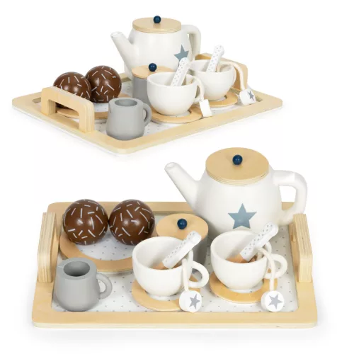 Teeservice aus Holz mit Teekanne und Tassen 17 Stück