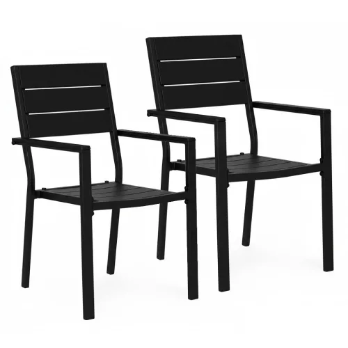 2er-Set Gartenstühle mit Metallgestell und Kunststoffsitz schwarz