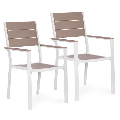 2er-Set Gartenstühle mit Metallgestell, Kunststoffsitz weiß