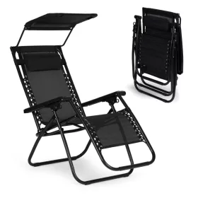 Klappbare Sonnenliege mit Sonnensegel schwarz