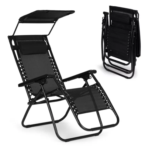 Klappbare Sonnenliege mit Sonnensegel schwarz